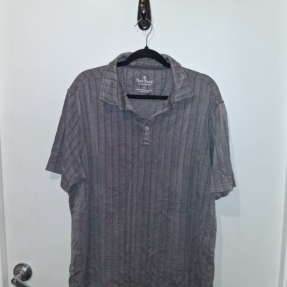 Nat Nast Gray Striped Polo Shirt